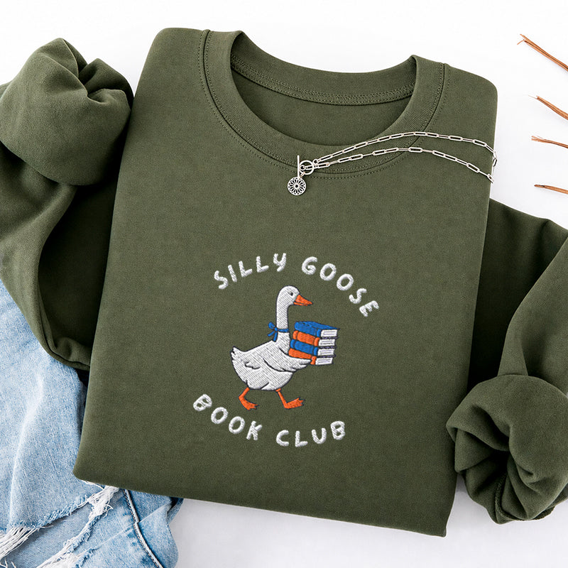 Embroidered Silly Goose Book Club Classic Crewneck Sweatshirt