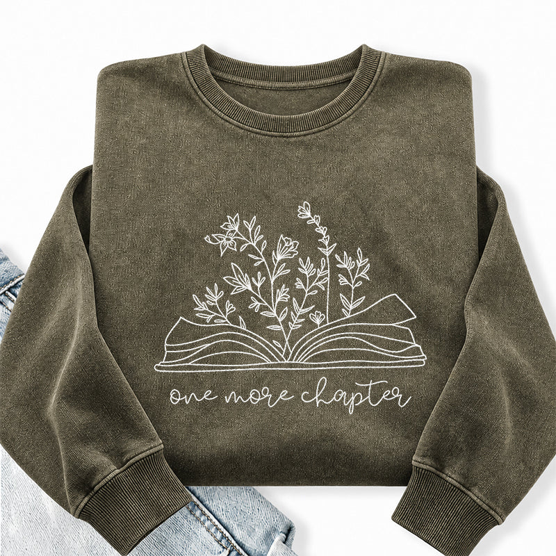 Embroidered One More Chapter Floral Book Washed Crewneck Sweatshirt