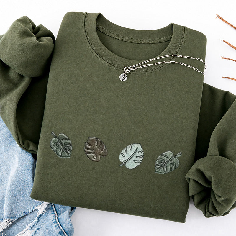 Embroidered Monstera Plant Classic Crewneck Sweatshirt