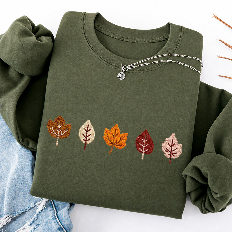 Embroidered Fall Leaves Classic Crewneck Sweatshirt