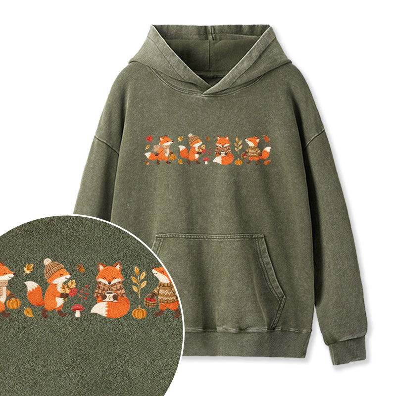 Embroidered Fall Fox Washed Hoodie