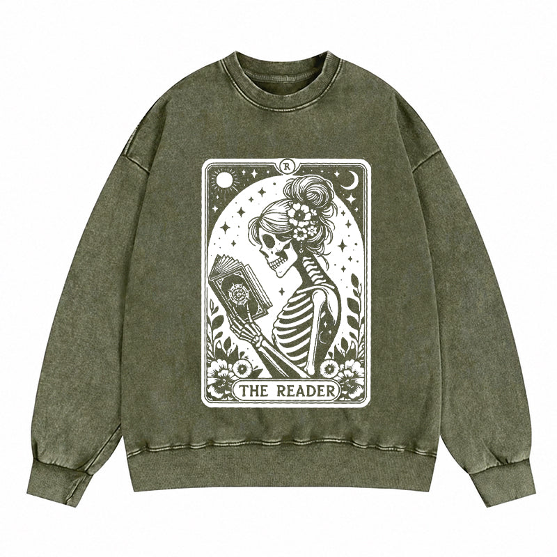 The Reader Tarot Card Reading Washed Crewneck Sweatshirt