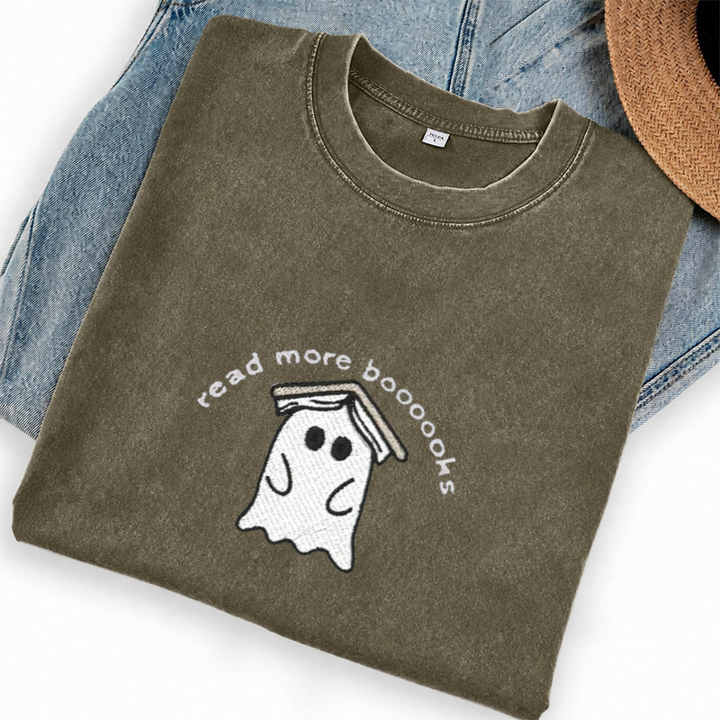 Embroidered Read More Boooooks Washed Crew Neck T-Shirt
