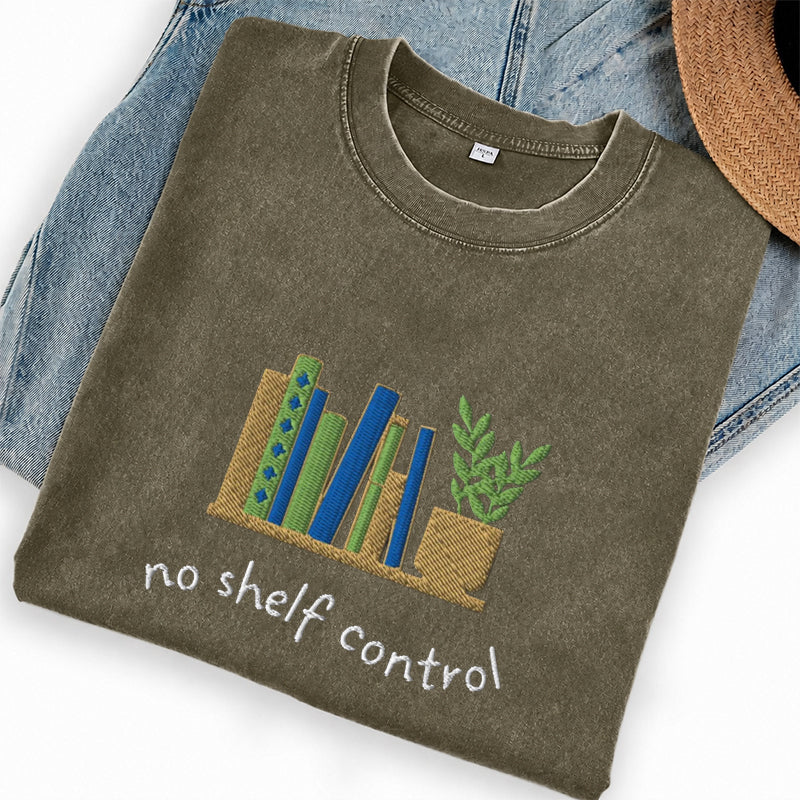 Embroidered No Shelf Control Book Washed Crew Neck T-Shirt