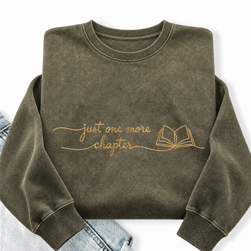 Embroidered Just One More Chapter Washed Crewneck Sweatshirt