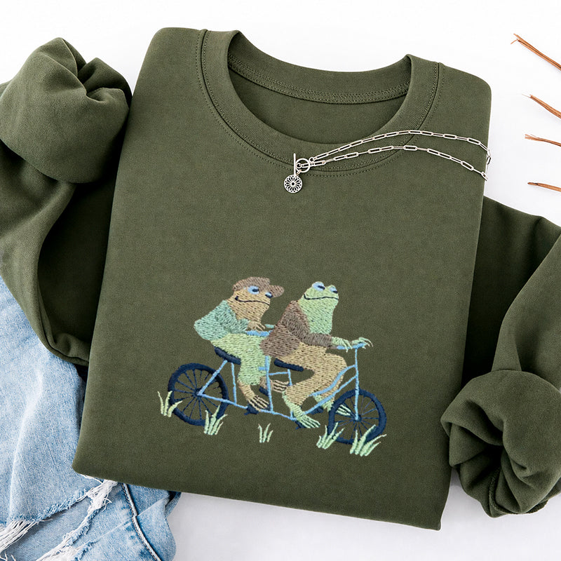 Embroidered Frogs Riding A Bike Classic Crewneck Sweatshirt