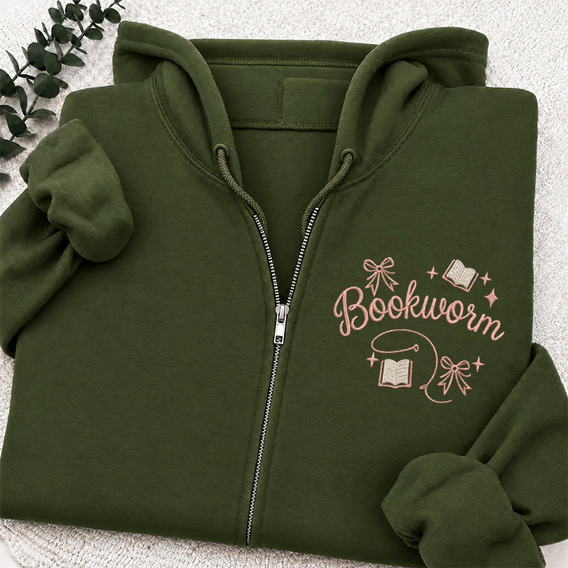 Embroidered Funny Bookworm Classic Full Zip Hoodie