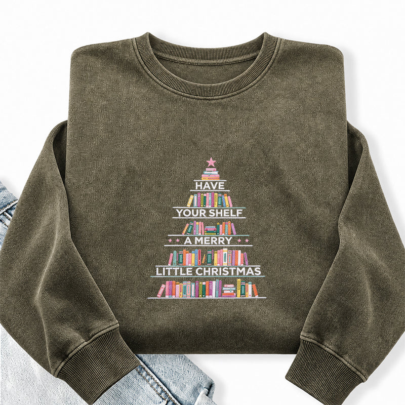 Embroidered Have Your Shelf Merry Christmas Washed Crewneck Sweatshirt