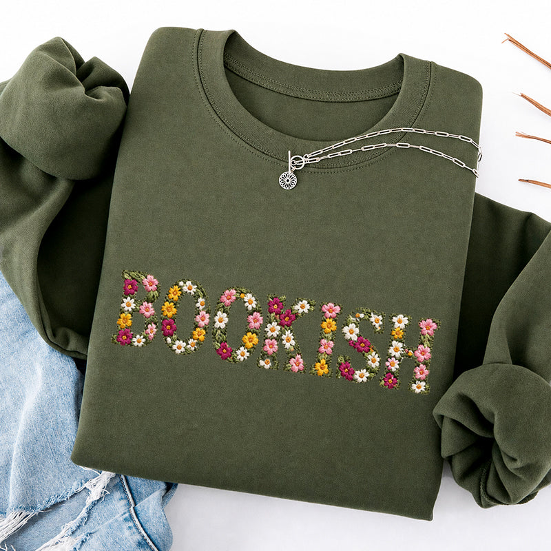 Embroidered Floral Bookish Classic Crewneck Sweatshirt
