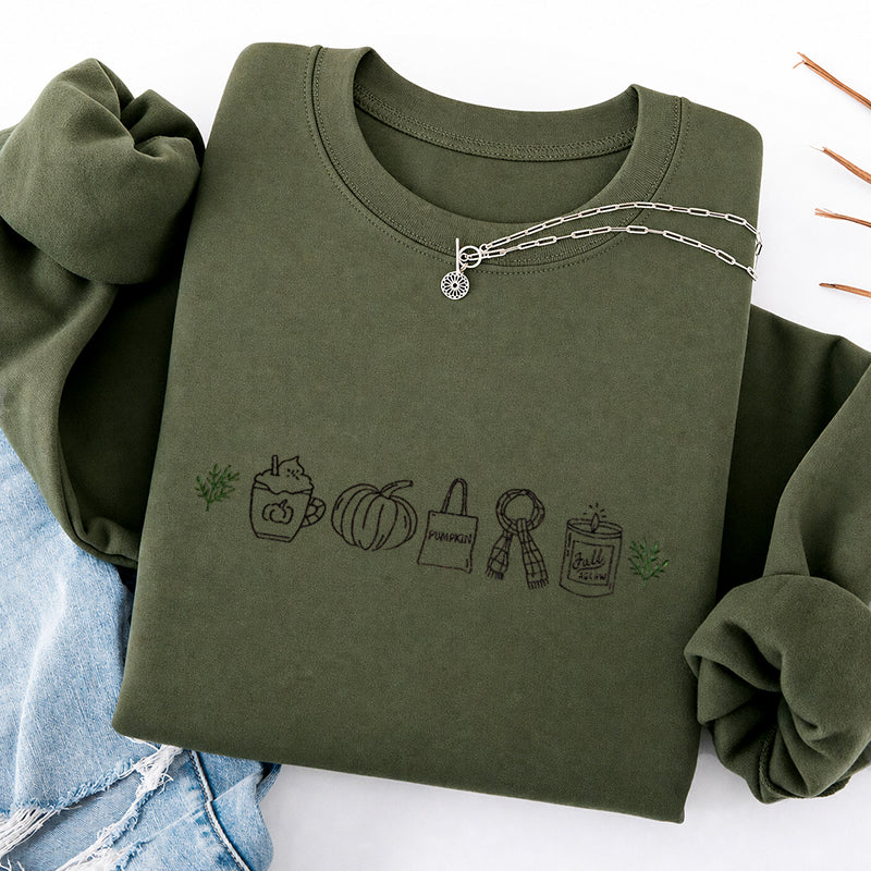Embroidered Fall Icons Classic Crewneck Sweatshirt