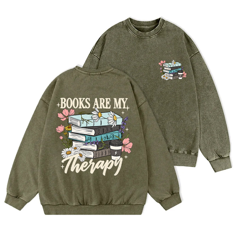 Retro Books Are My Therapy Washed Crewneck Sweatshirt