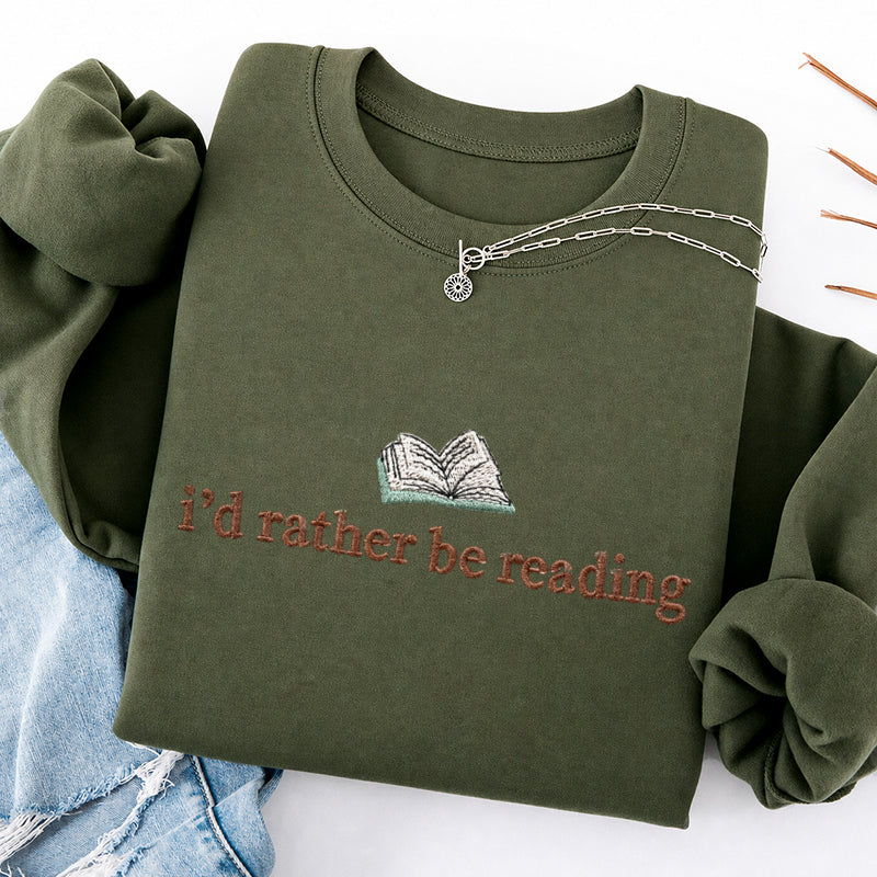 Embroidered I'd Rather Be Reading Classic Crewneck Sweatshirt