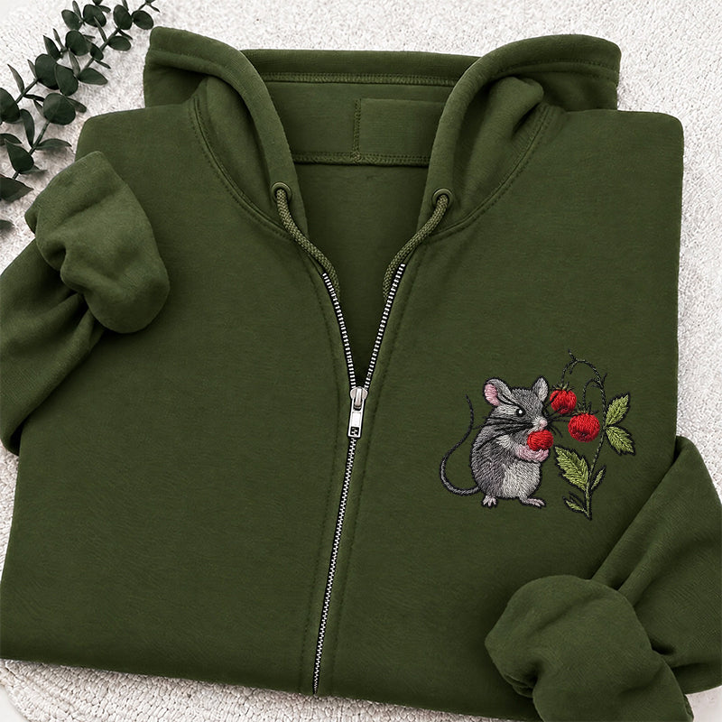 Embroidered Cottagecore Mouse Classic Adult Unisex Full Zip Hoodie
