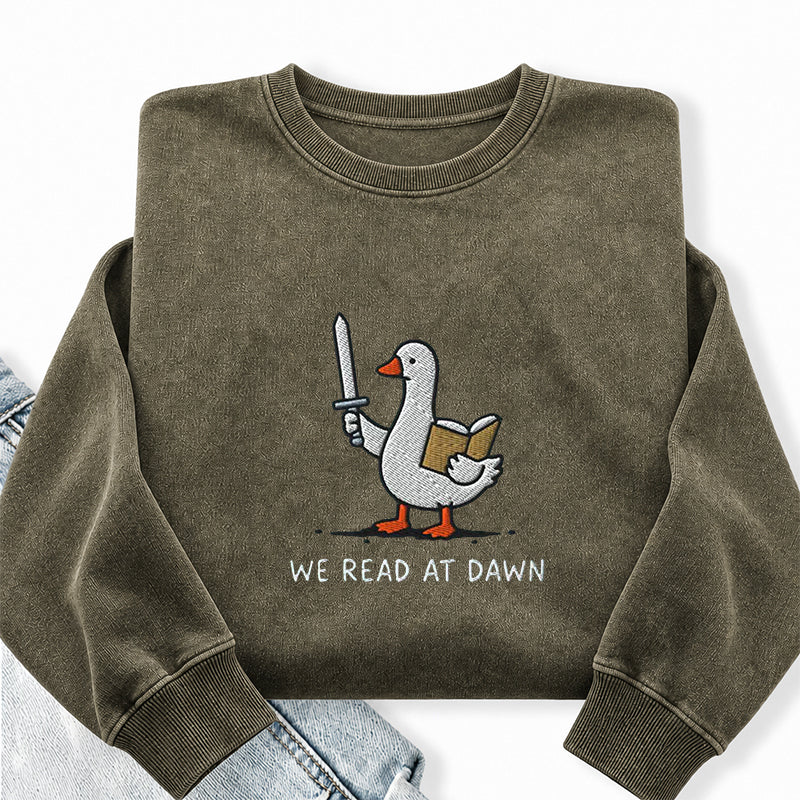 Embroidered We Read At Dawn Goose Washed Crewneck Sweatshirt