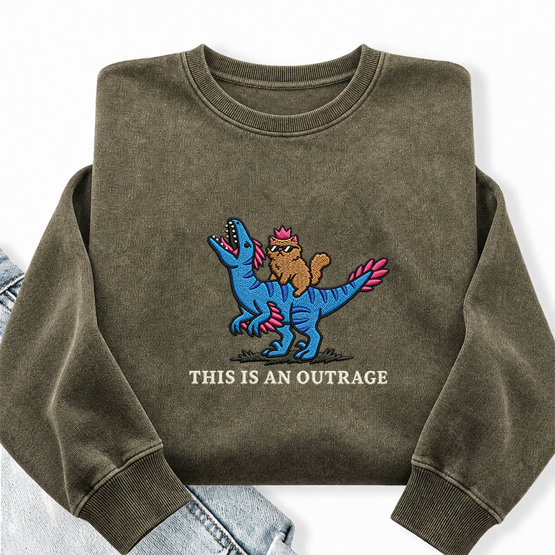 Embroidered This Is An Outrage Book Lover Washed Crewneck Sweatshirt