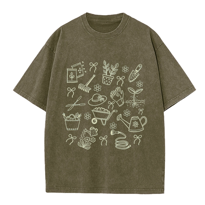 Plant Lover Gardening Washed Crew Neck T-Shirt