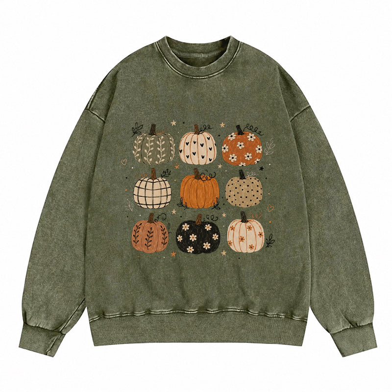 Boho Fall Pumpkins Washed Crewneck Sweatshirt