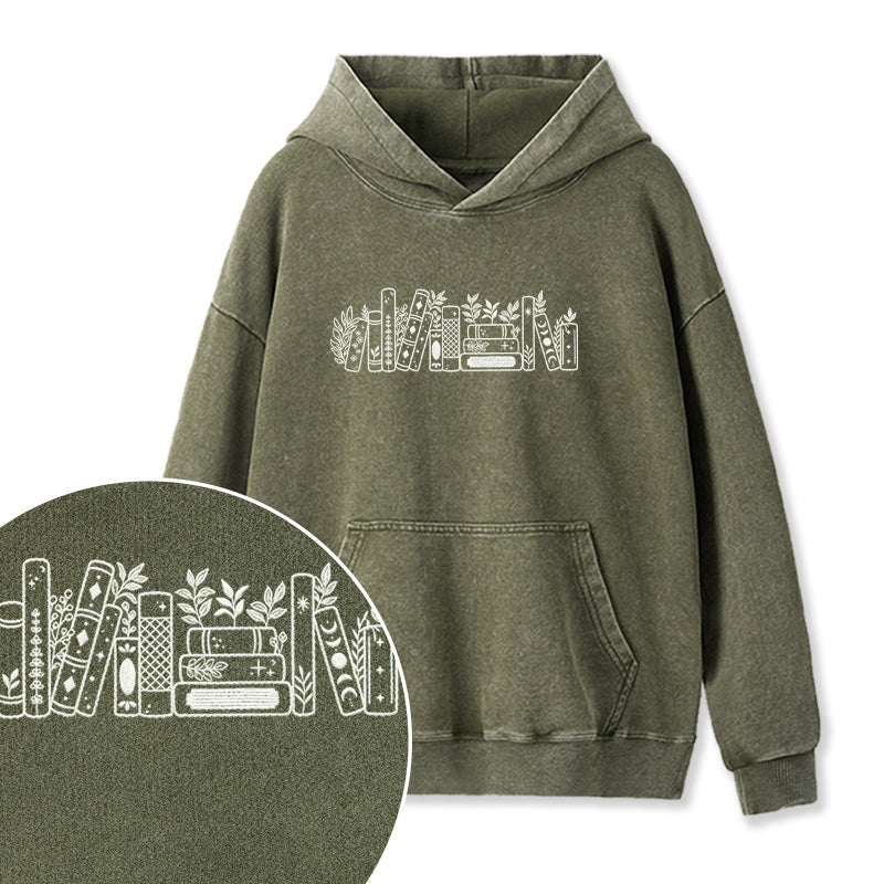 Embroidered Flower Book Washed Hoodie