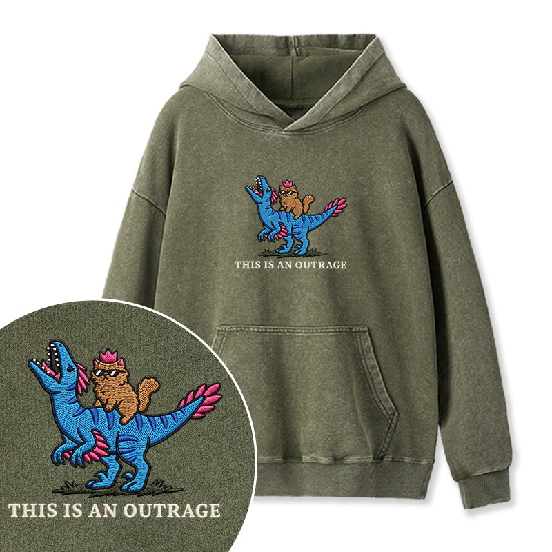 Embroidered This Is An Outrage Book Lover Washed Hoodie