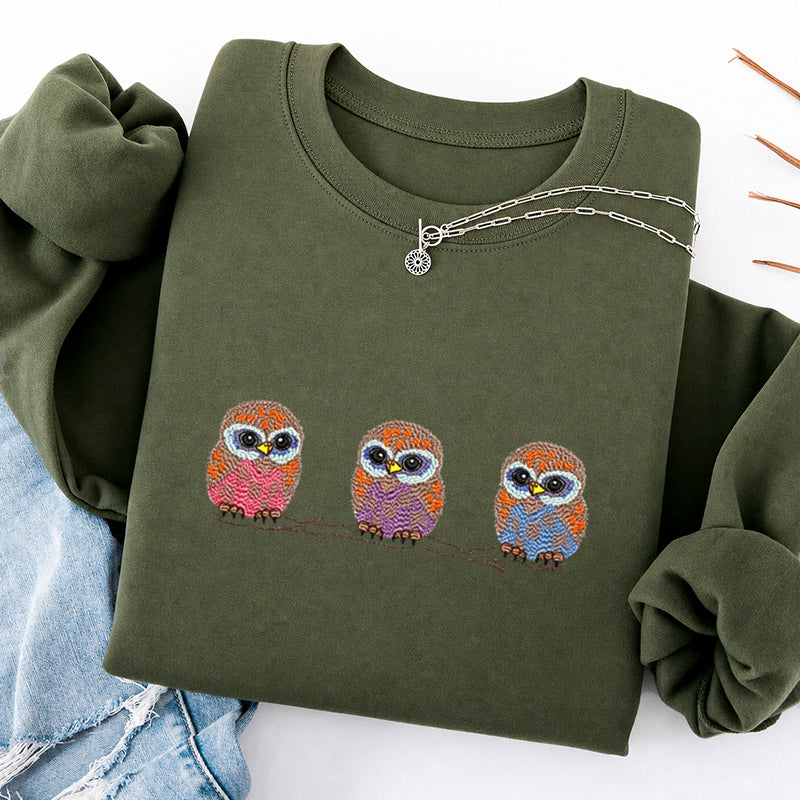 Embroidered Cute Owl Classic Crewneck Sweatshirt