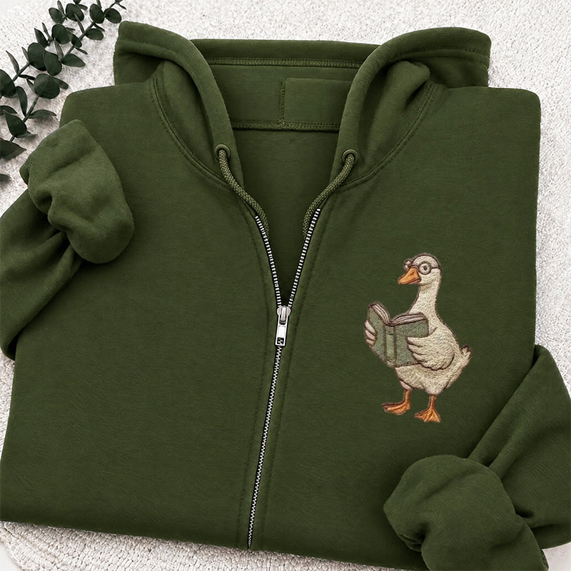Embroidered Reading Goose Classic Adult Unisex Full Zip Hoodie