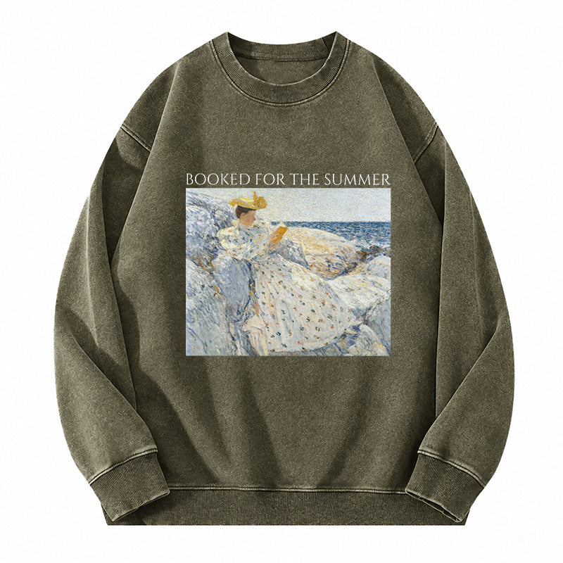 Booked For The Summer Washed Crewneck Sweatshirt