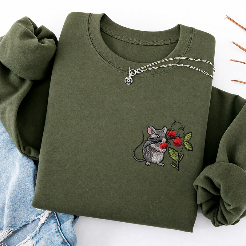 Embroidered Cottagecore Mouse Classic Crewneck Sweatshirt