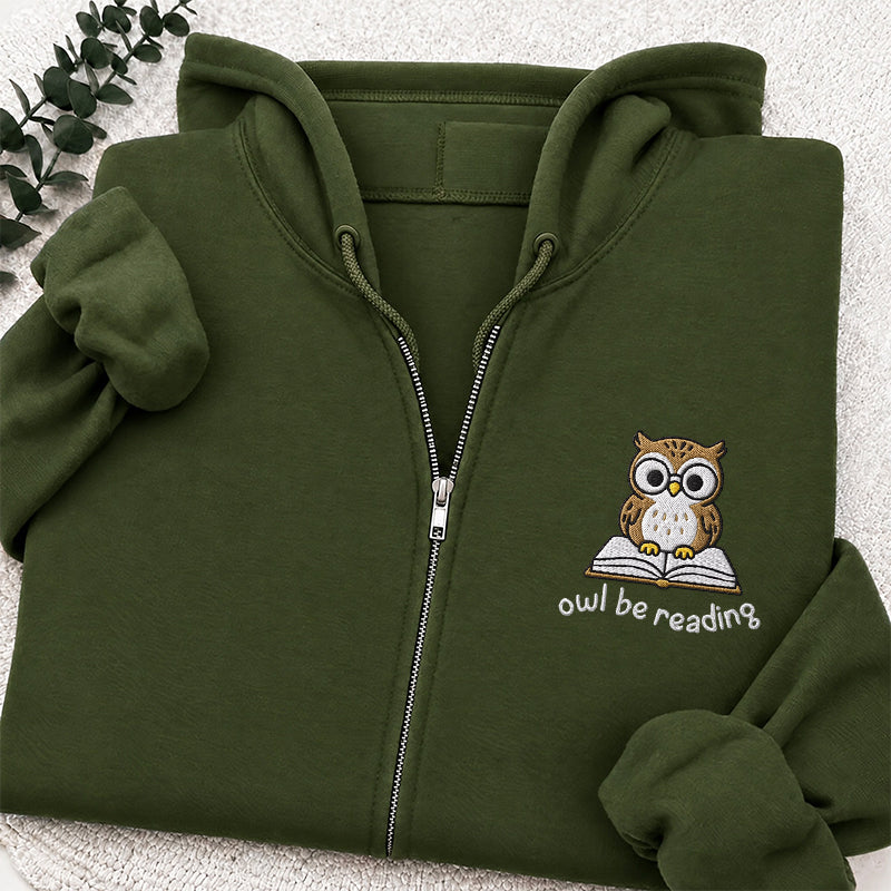 Embroidered Owl Be Reading Classic Full Zip Hoodie