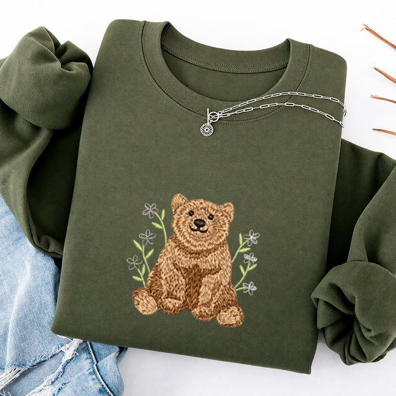 Embroidered Floral Bear Classic Crewneck Sweatshirt