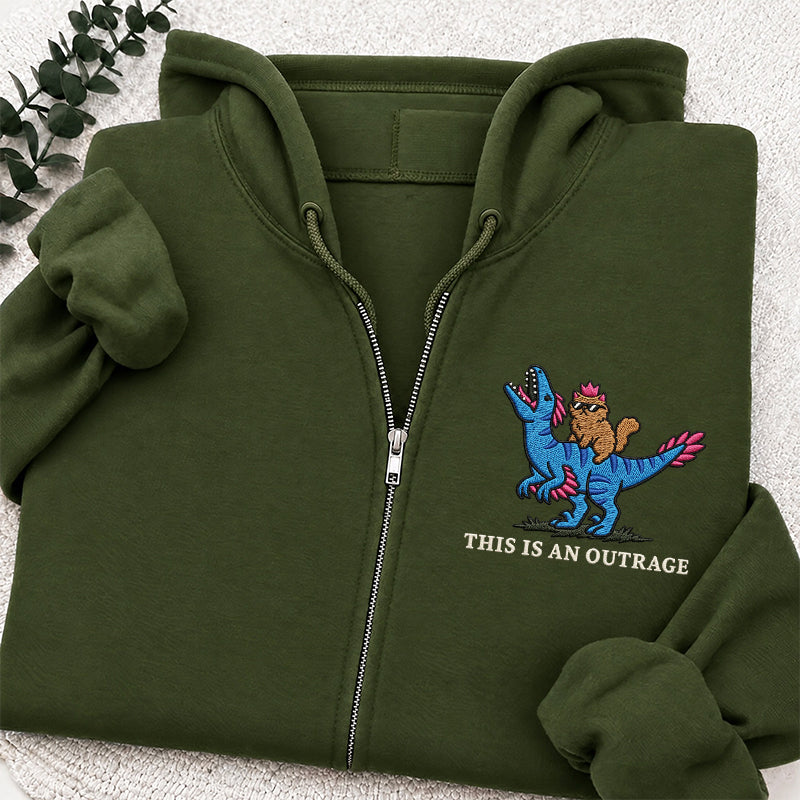 Embroidered This Is An Outrage Book Lover Classic Full Zip Hoodie