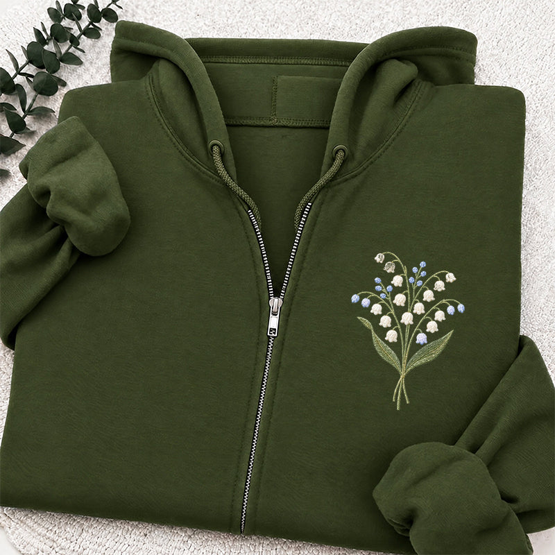 Embroidered Lily Of The Valley Classic Full Zip Hoodie