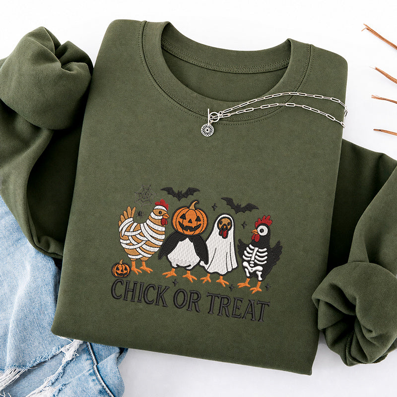 Embroidered Chick Or Treat Classic Crewneck Sweatshirt