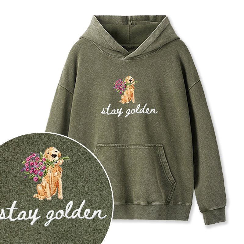 Embroidered Stay Golden Washed Hoodie