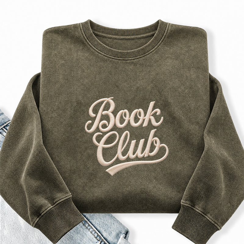 Embroidered Vinatge Book Club Washed Crewneck Sweatshirt