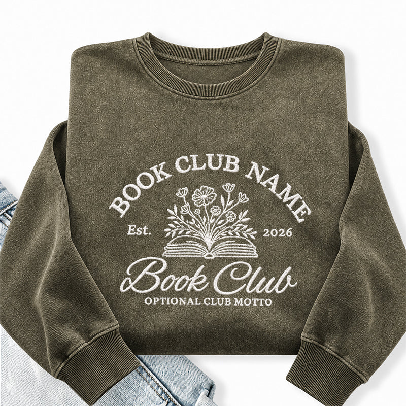 Personalized Embroidered Book Club Washed Crewneck Sweatshirt
