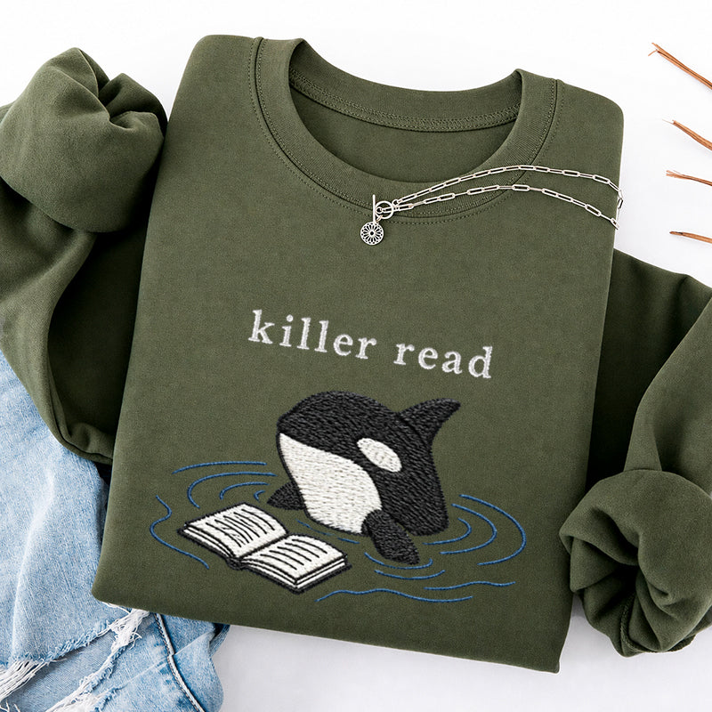 Embroidered Killer Read Orca Classic Crewneck Sweatshirt