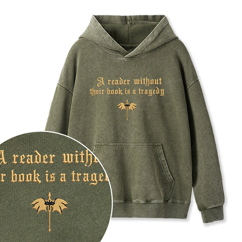 Embroidered Dragon Rider Book Lover Washed Hoodie