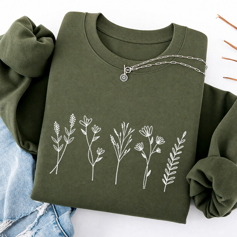 Embroidered Cute Wildflower Classic Crewneck Sweatshirt