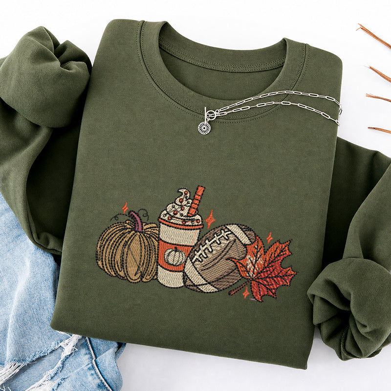 Embroidered Autumn Pumpkin Rugby Classic Crewneck Sweatshirt