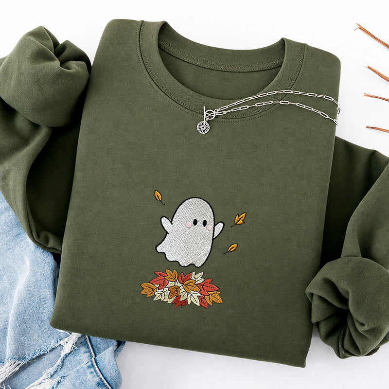 Embroidered Fall Ghost Classic Crewneck Sweatshirt