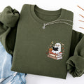 Embroidered Ghost Reading Books Classic Crewneck Sweatshirt