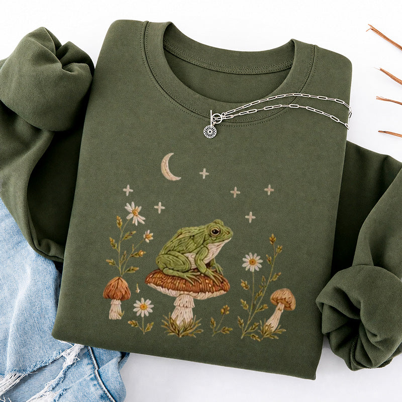 Embroidered Frog Mushroom Classic Crewneck Sweatshirt