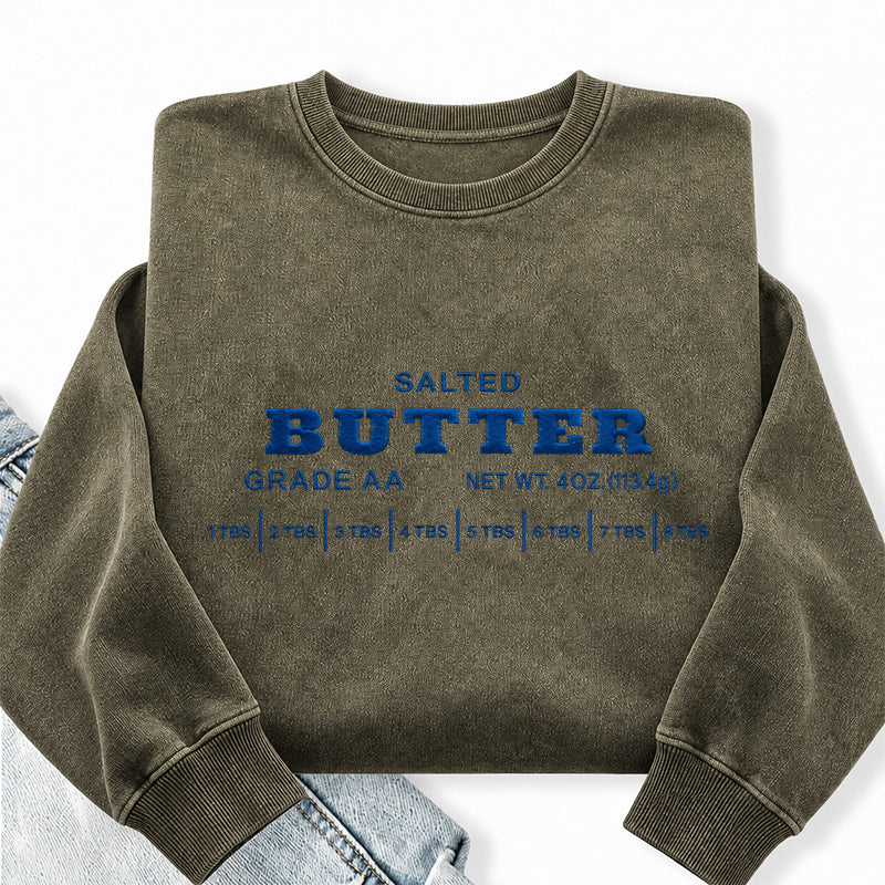 Embroidered Salted Butter Washed Crewneck Sweatshirt