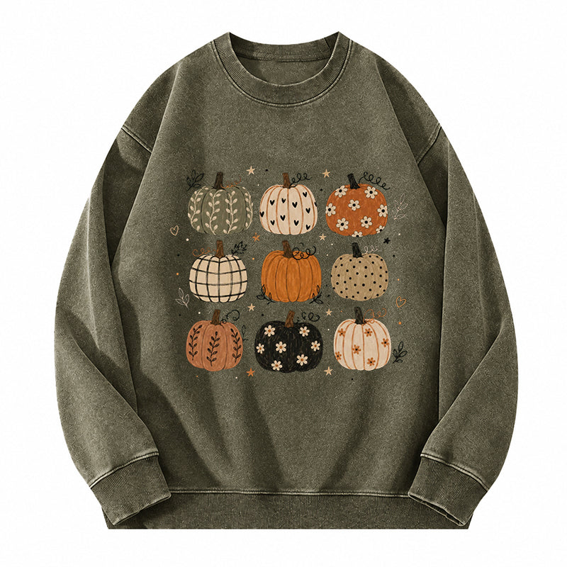 Boho Fall Pumpkins Washed Crewneck Sweatshirt