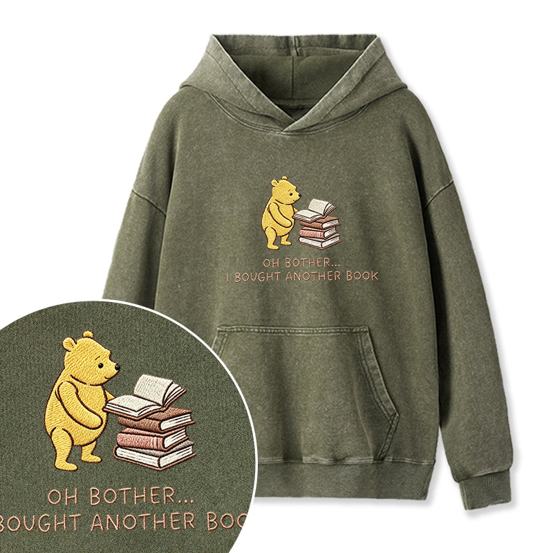 Embroidered Funny Bear Reading Books Washed Hoodie