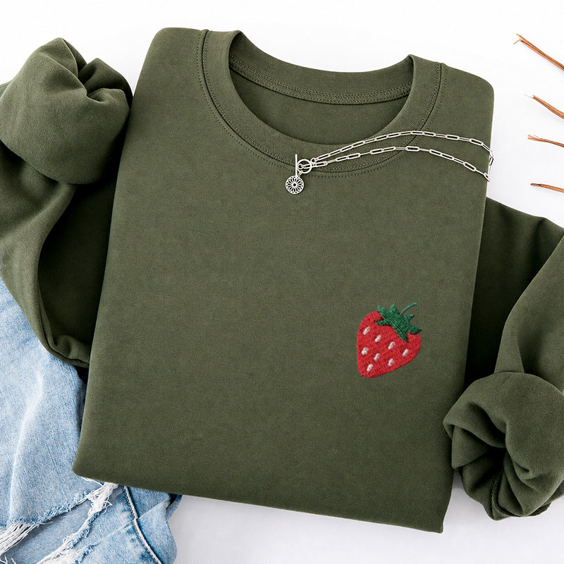 Embroidered Strawberry Classic Crewneck Sweatshirt
