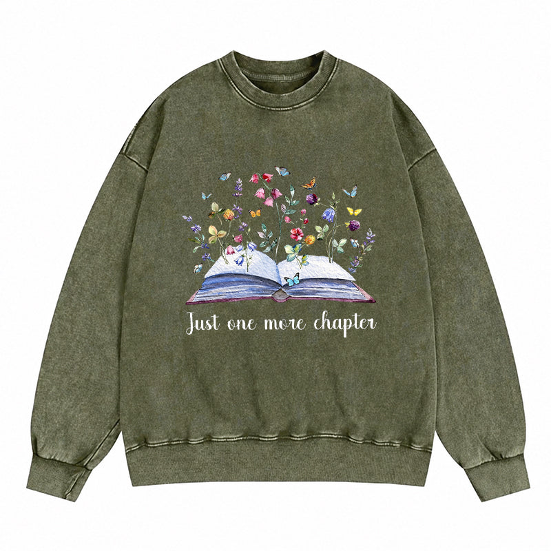 Just One More Chapter Blooming Book Washed Crewneck Sweatshirt