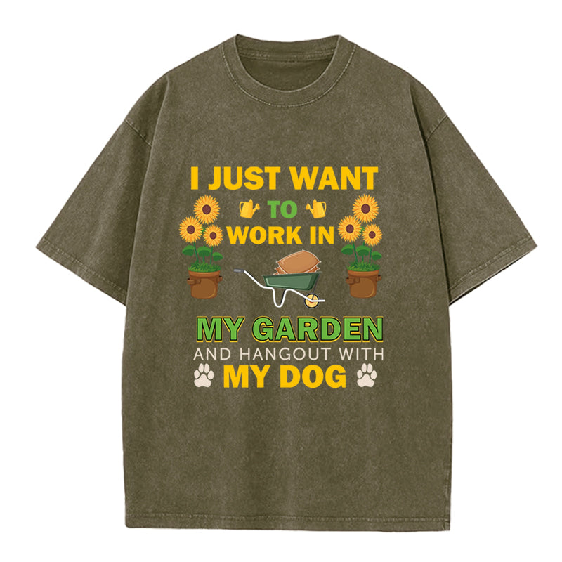 Work in Garden and Hangout with Dog Washed Crew Neck T-Shirt