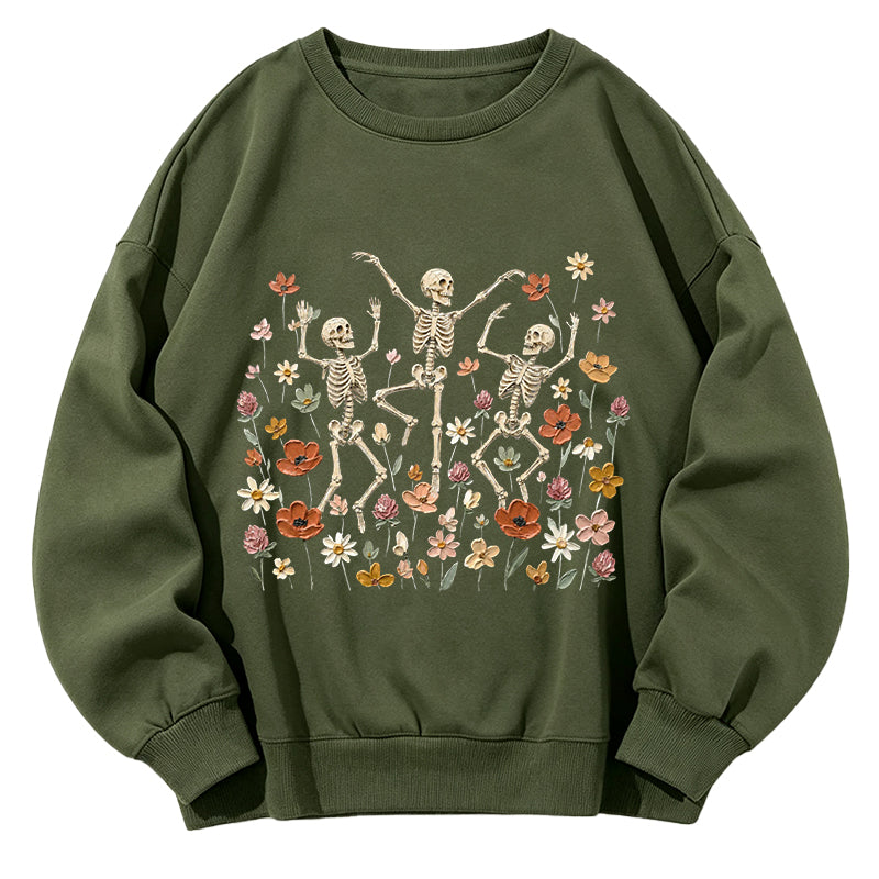 Skeleton and Floral Garden Classic Adult Unisex Crewneck Sweatshirts
