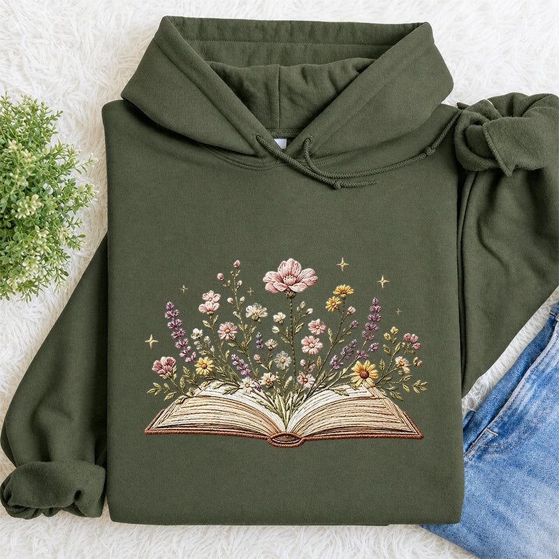 Embroidered Floral Book Classic Adult Unisex Hoodie